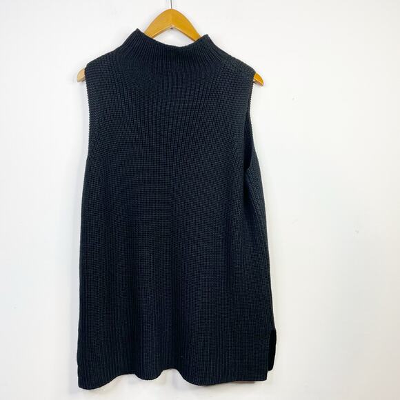 Martha Stewart Black Wool Blend Chunky Knit Tunic Length Sleeveless Sweater M - Picture 1 of 16